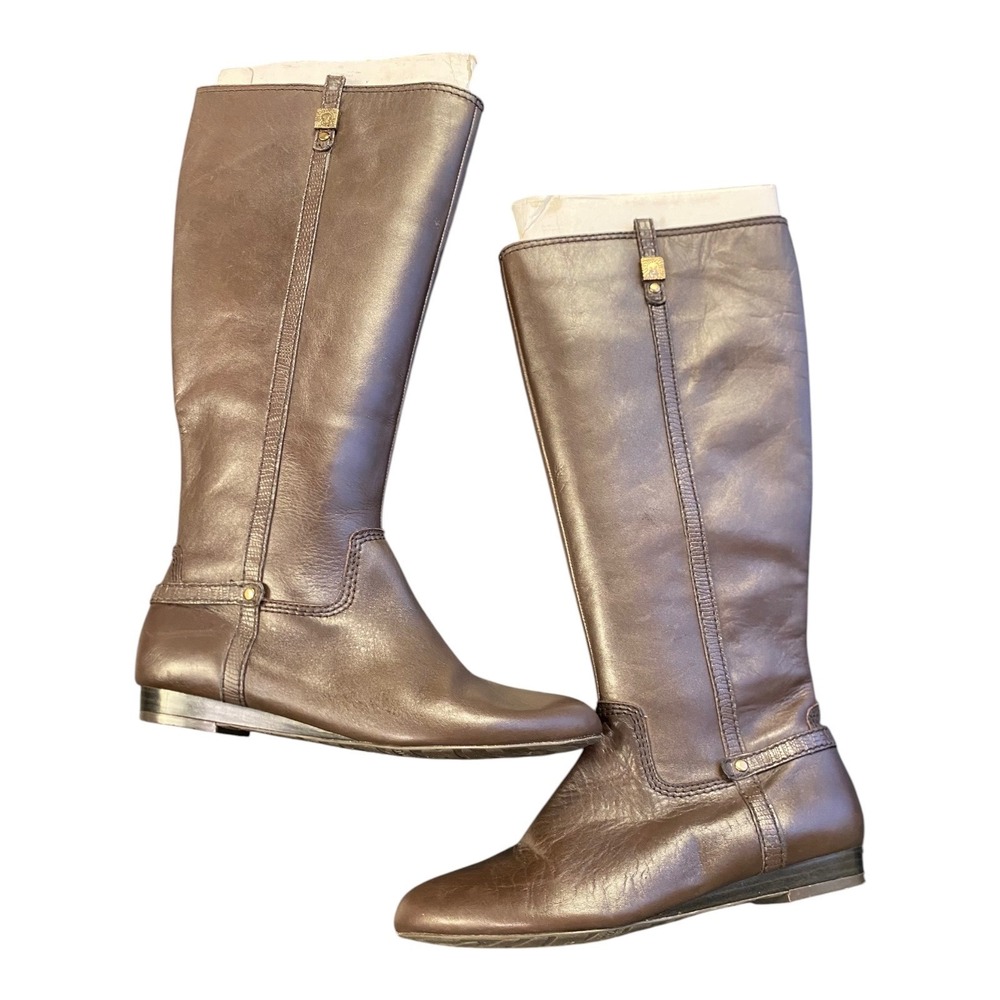 Anne Klein Riding Boots Brown Leather Flat Knee High Size 7.5 M‎
